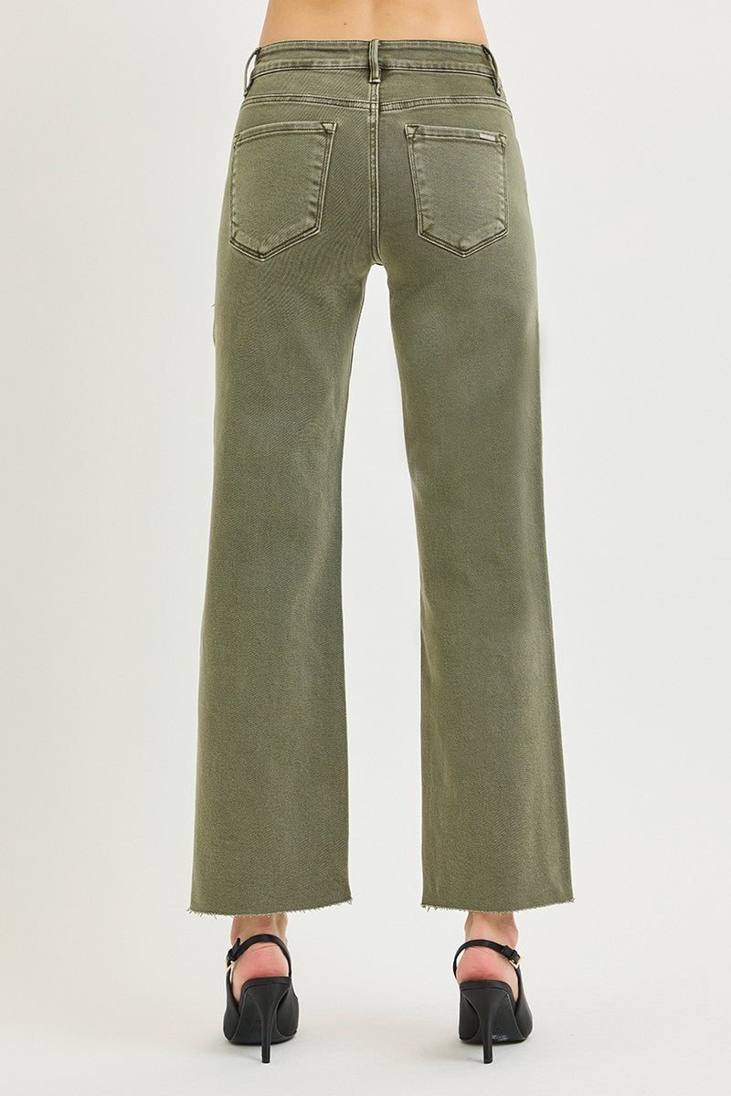 Risen Olive Tummy Control Ankle Straight Jeans