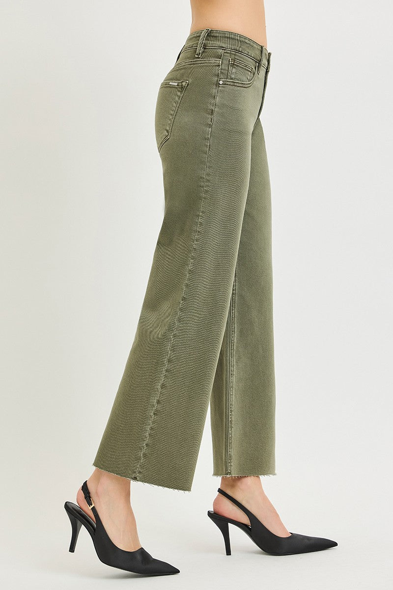 Risen Olive Tummy Control Ankle Straight Jeans