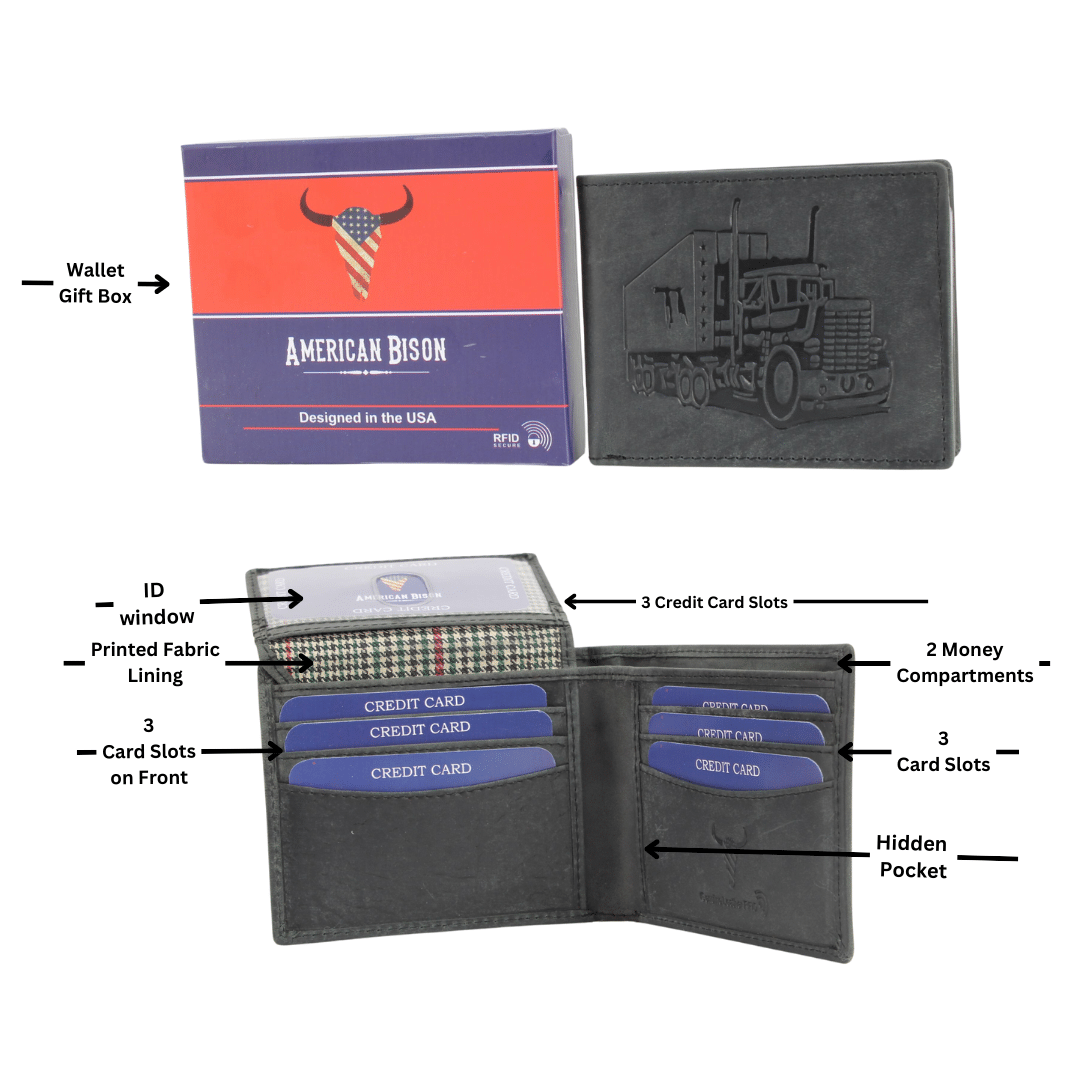 Truck Embossed Distressed Leather Bi Fold Wallet # AB 2003