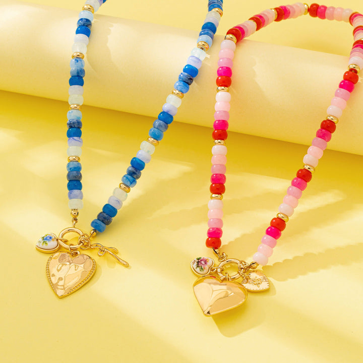 Sweetheart Beaded Porcelain Heart Charm Necklace