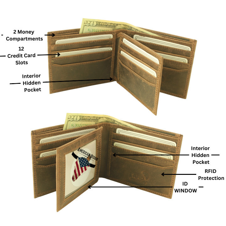 RFID Hunter Leather Bi-fold Wallet W/Inner Card Flap