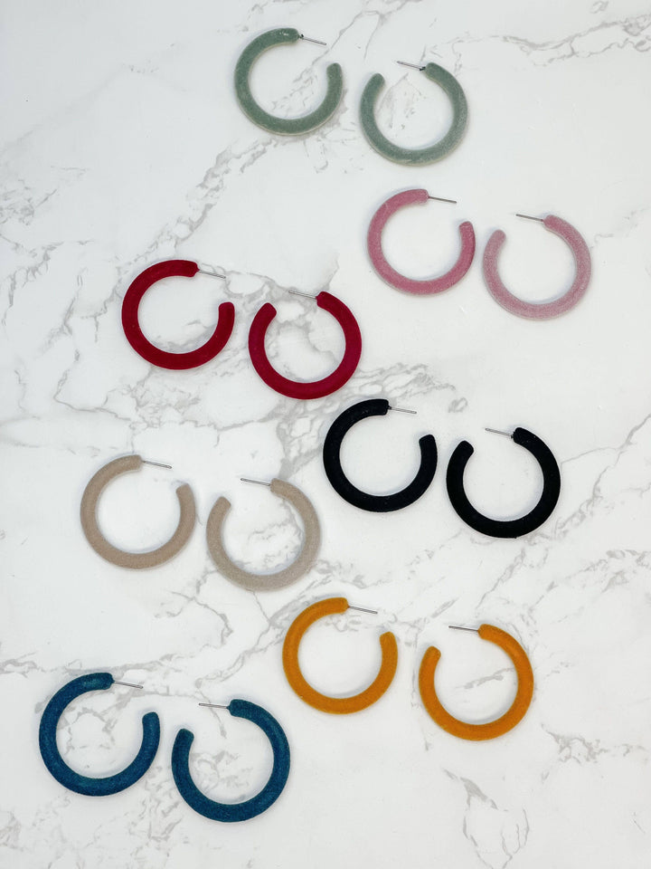 Velvet Hoop Earrings in Grey