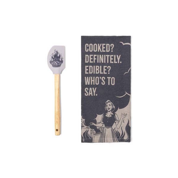 Two Left Feet The Reluctant Chef Tea Towel & Spatula Set Ast