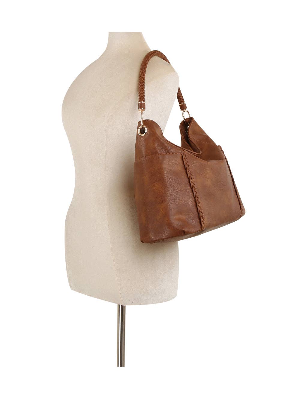 Braided Handle Soft Hobo Shoulder Bag