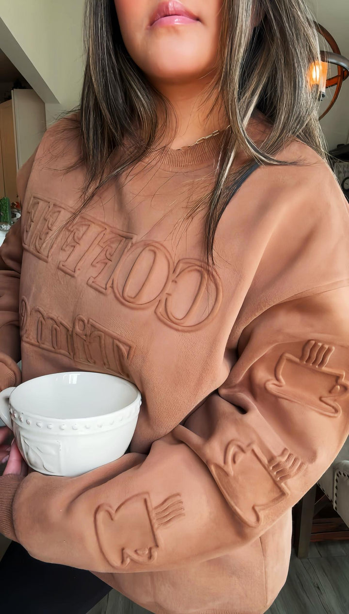 Coffee Time Embossed Pullover