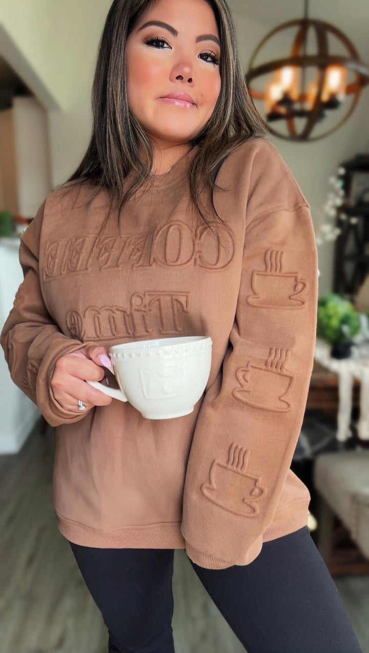 Coffee Time Embossed Pullover