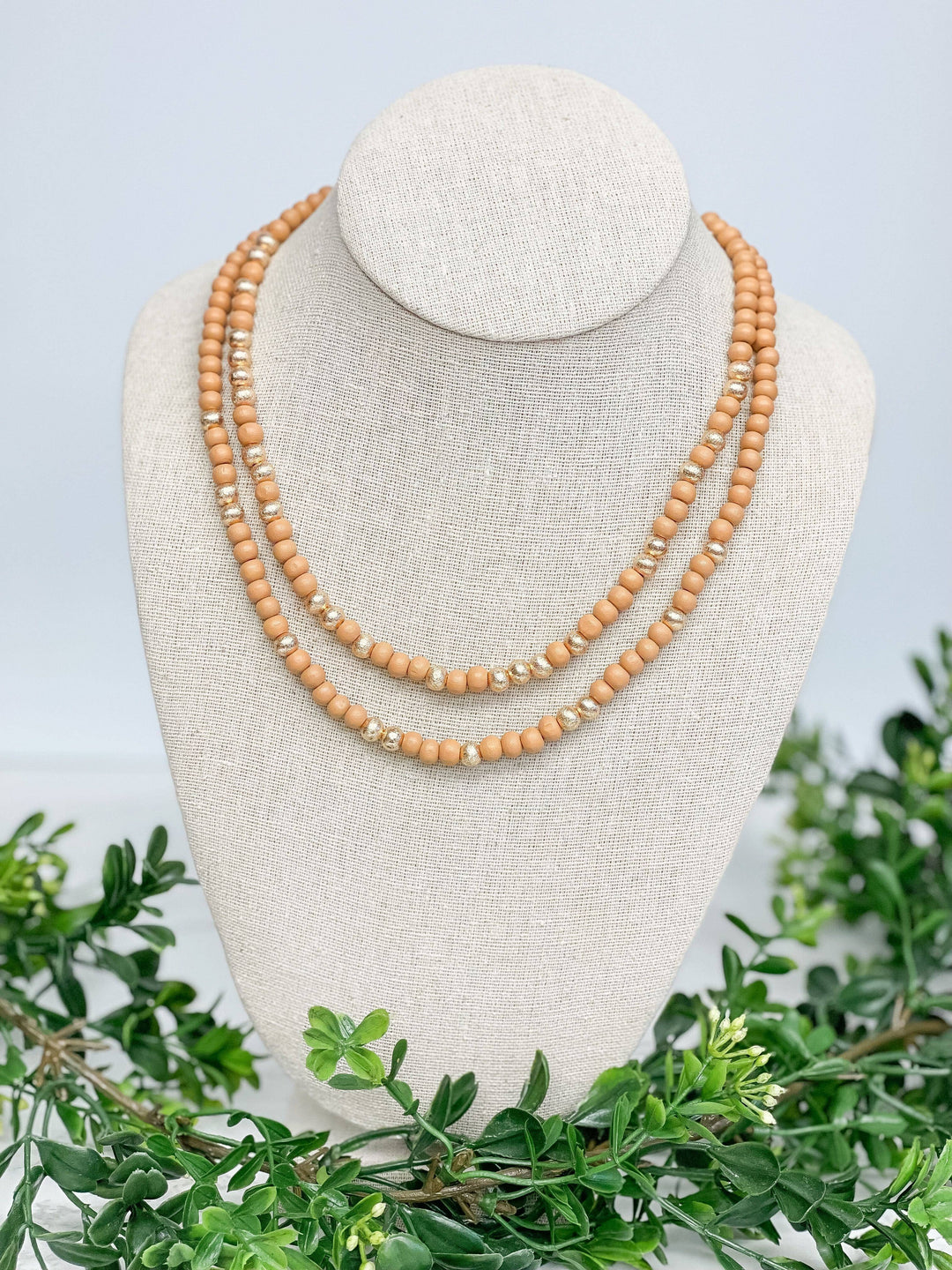 Gold & Color Bead Dual Strand Necklaces in Pink