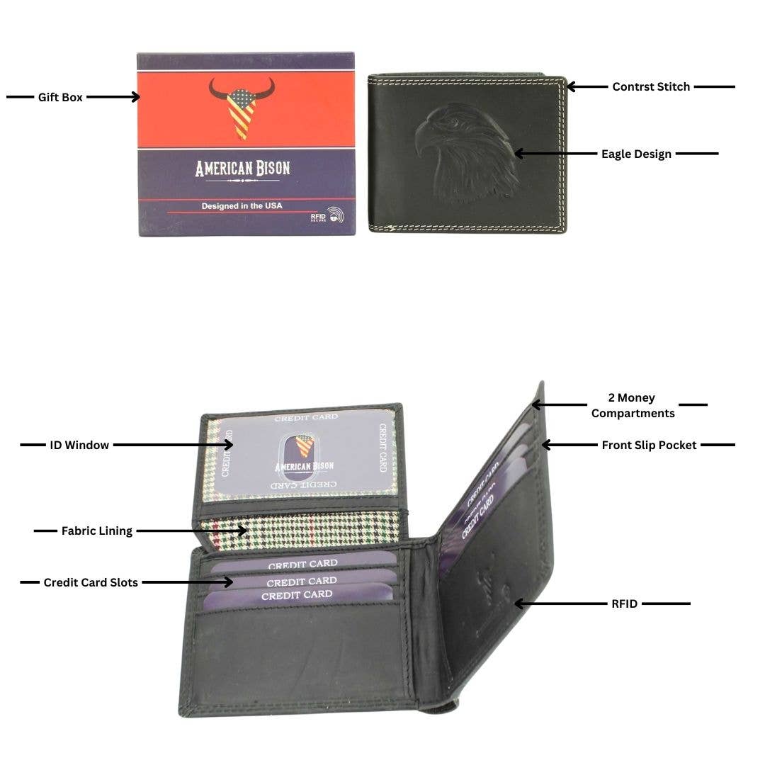 Oil Pull Up Embossed Eagle Bifold Wallet ABB 003