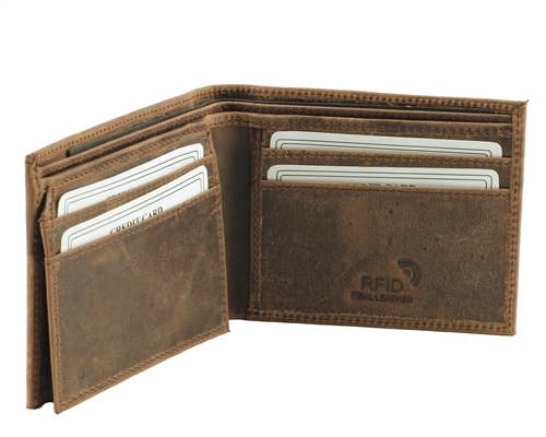 RFID Hunter Leather Bi-fold Wallet W/Inner Card Flap
