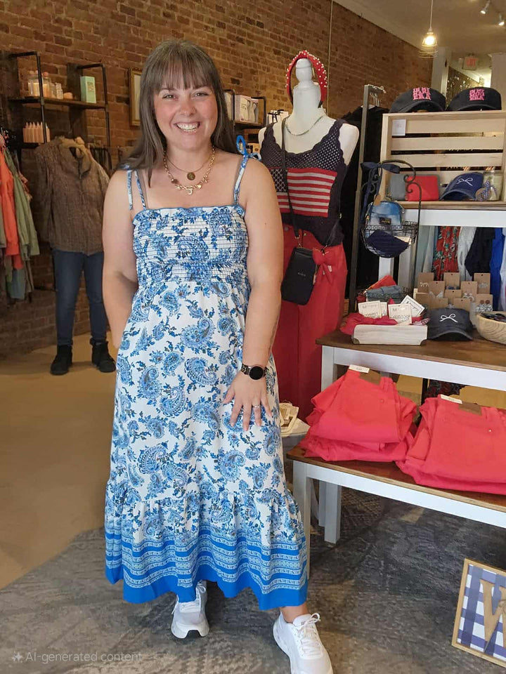 Blue Floral Smocked Dress