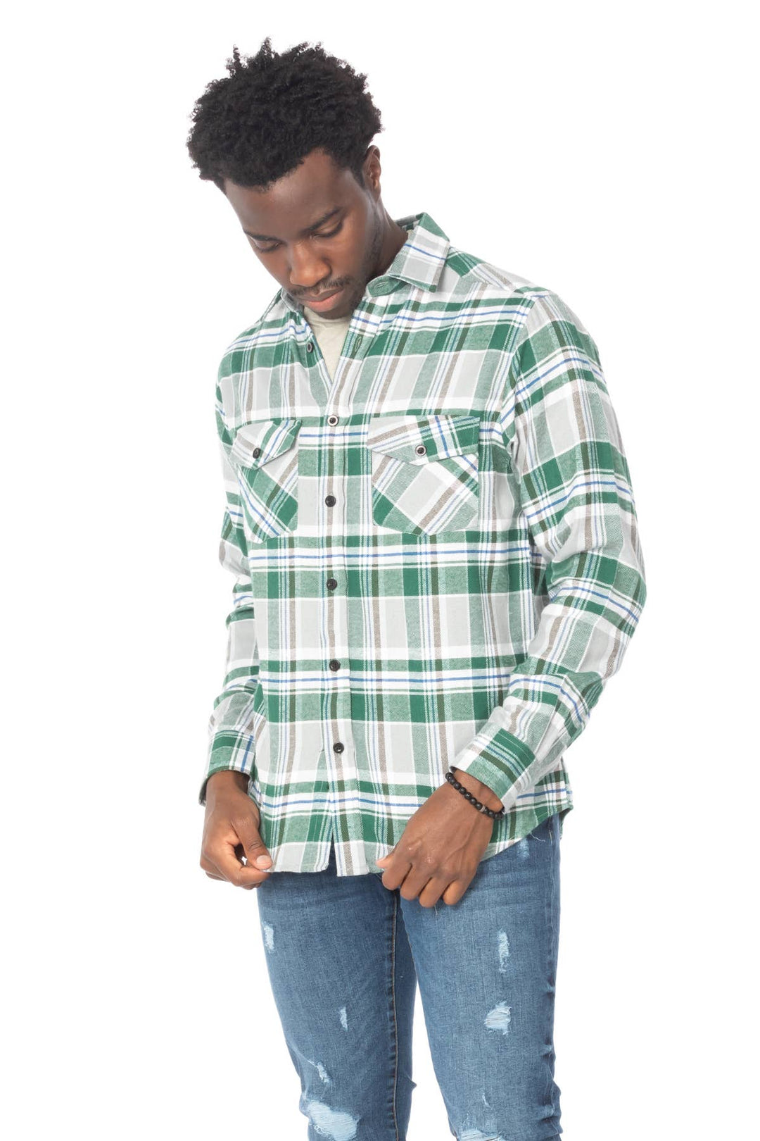 Men's Green Flannel Long Sleeve Shirt