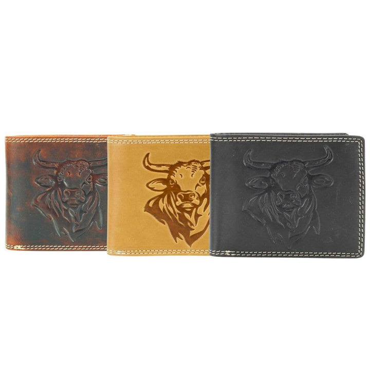 Oil Pull Up Embossed Steer Bifold Wallet ABB 006