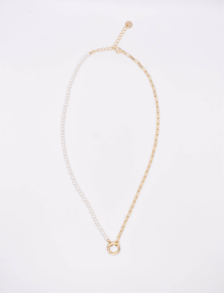 Pearl and Paperclip Chain Charm Necklace