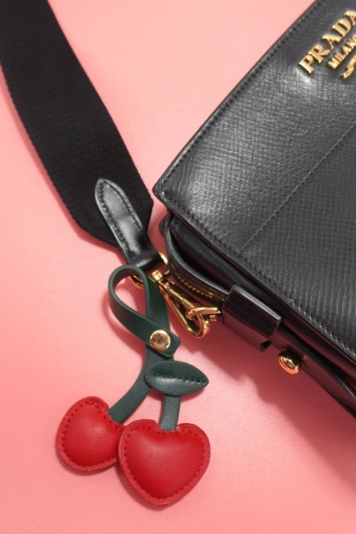 VEGAN LEATHER CHERRY BAG CHARM KEYCHAINS