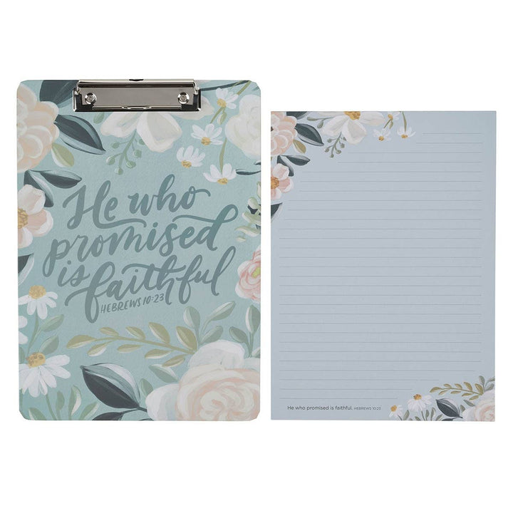 Clipboard w/Pad Floral He Who Promised is Faithful Heb 10:23