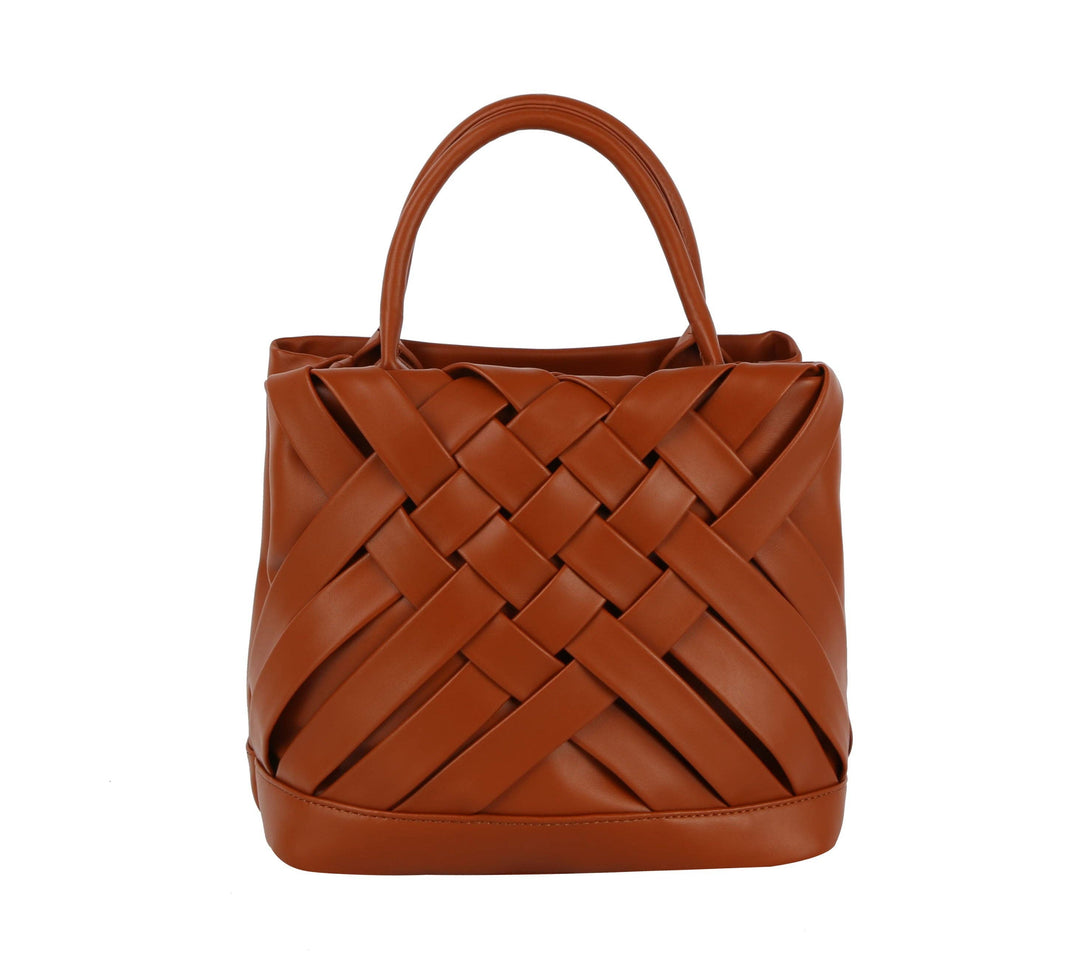 Woven detailed top handle small tote bag