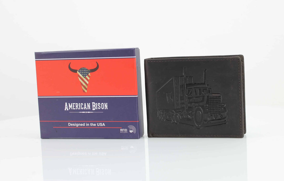 Truck Embossed Distressed Leather Bi Fold Wallet # AB 2003