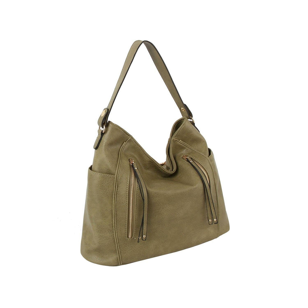 Front zipper detail trendy hobo shoulder bag