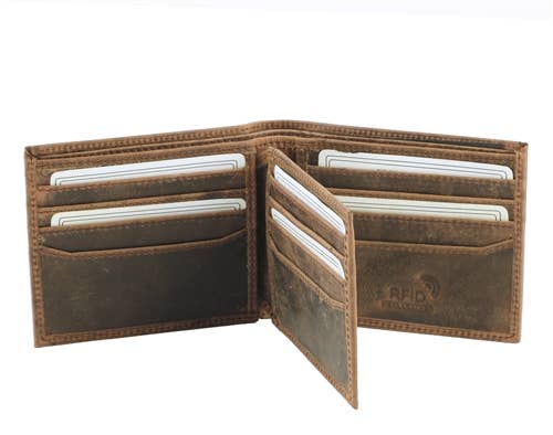 RFID Hunter Leather Bi-fold Wallet W/Inner Card Flap