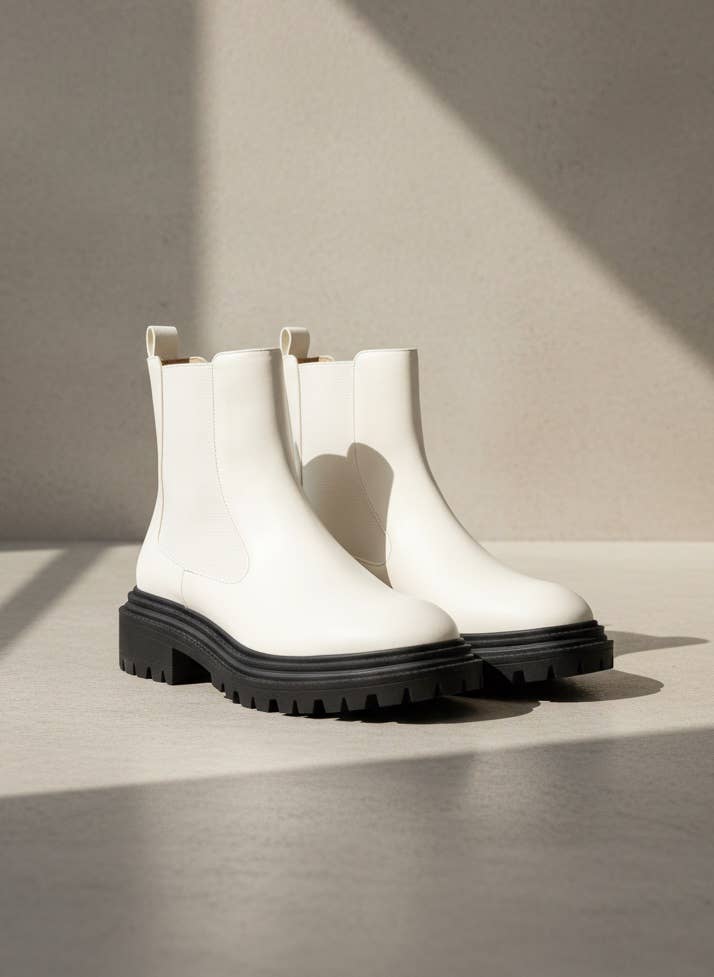 NELL Chunky Lug Sole Chelsea Booties with Minimal Everyday S