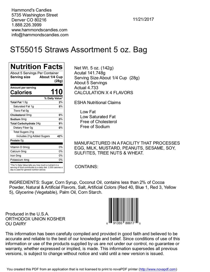 Classic Candy - Filled Straws - Holiday Mix - 5 oz Gift Bag