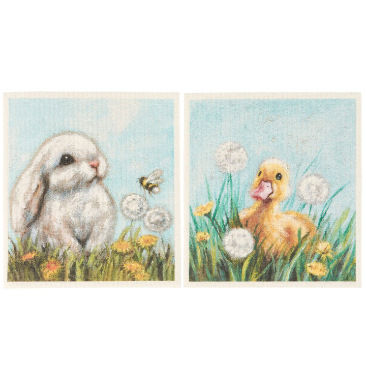 White Bunny Swedish Dishcloth Set