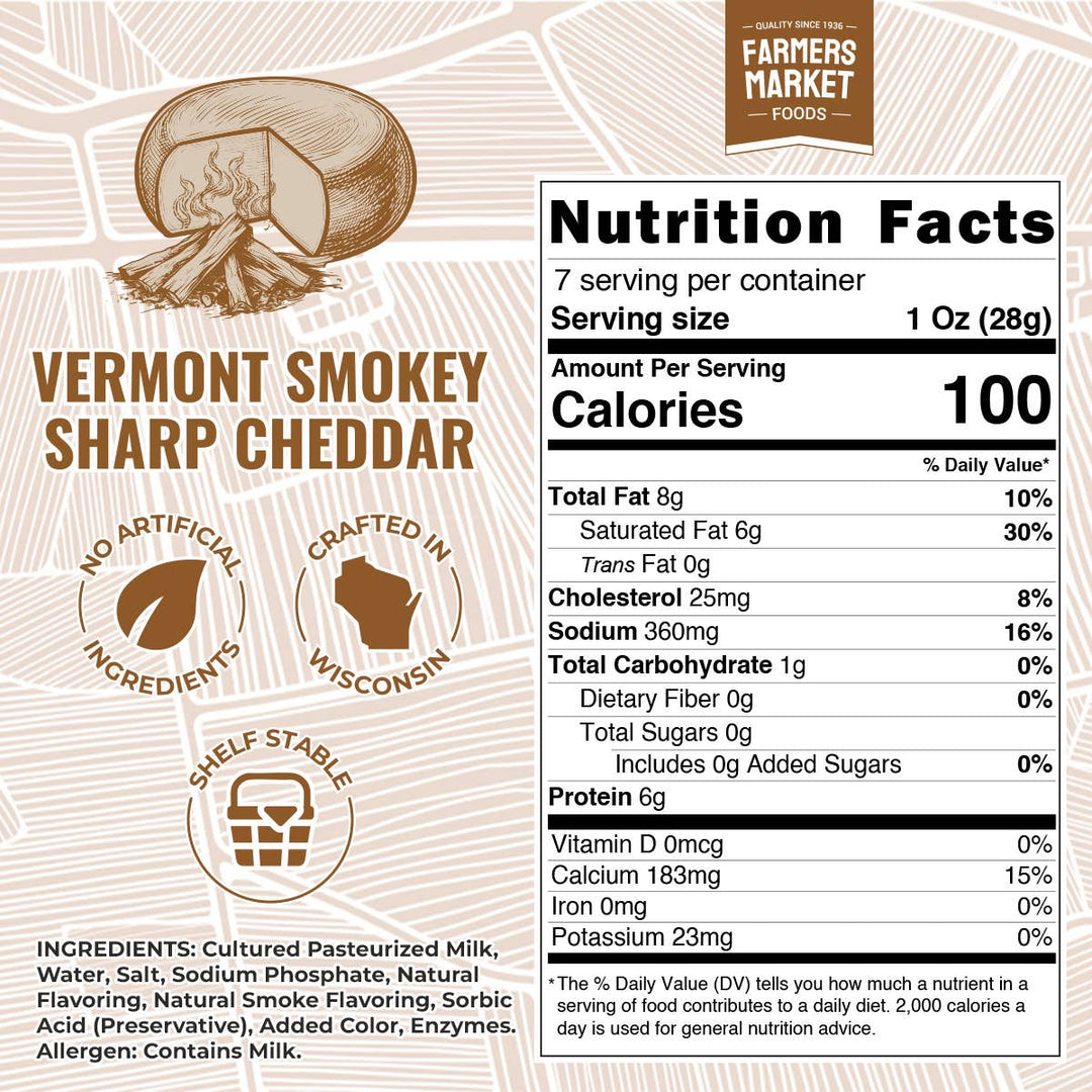 Vermont Smokey Sharp Cheddar 7oz (Shelf Stable)
