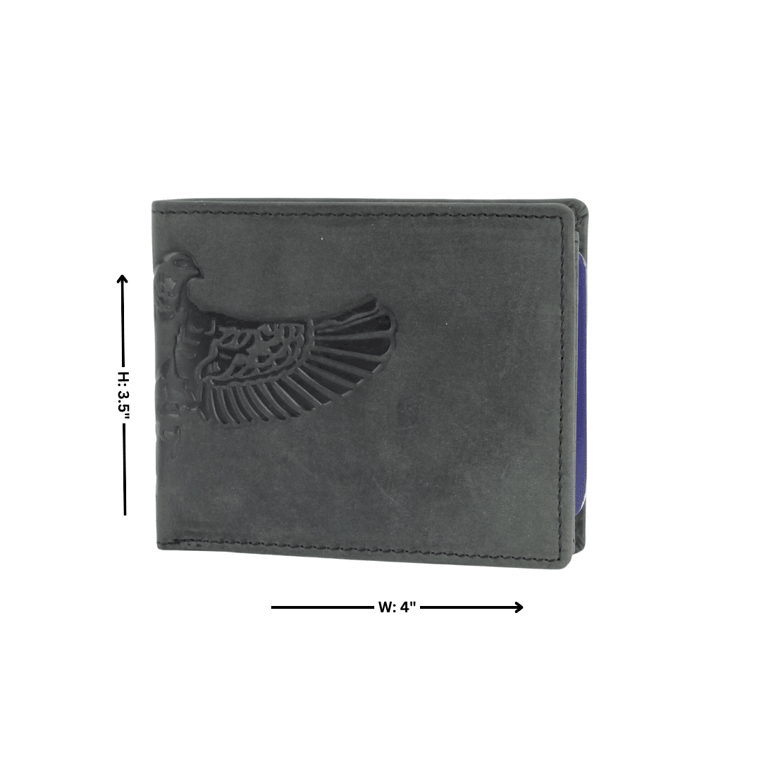 American Bison Bird Embossed Leather Mens Bi Fold Wallet