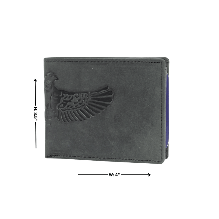 American Bison Bird Embossed Leather Mens Bi Fold Wallet