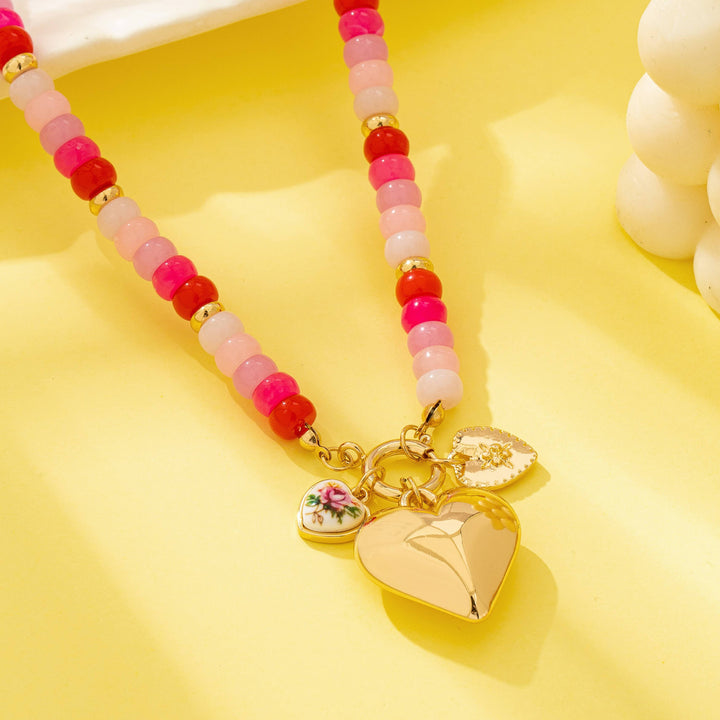 Sweetheart Beaded Porcelain Heart Charm Necklace