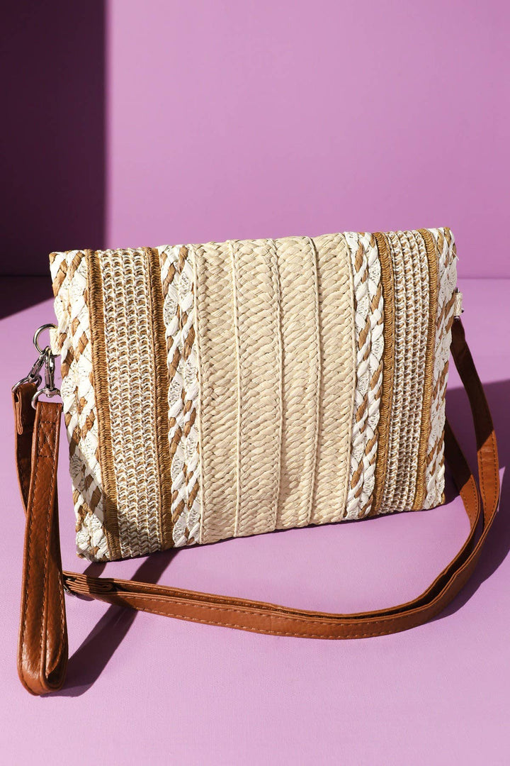 Multi Pattern Straw Clutch & Crossbody Bag