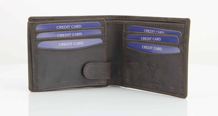 American Bison Bird Embossed Leather Mens Bi Fold Wallet