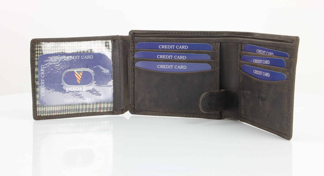 American Bison Bird Embossed Leather Mens Bi Fold Wallet