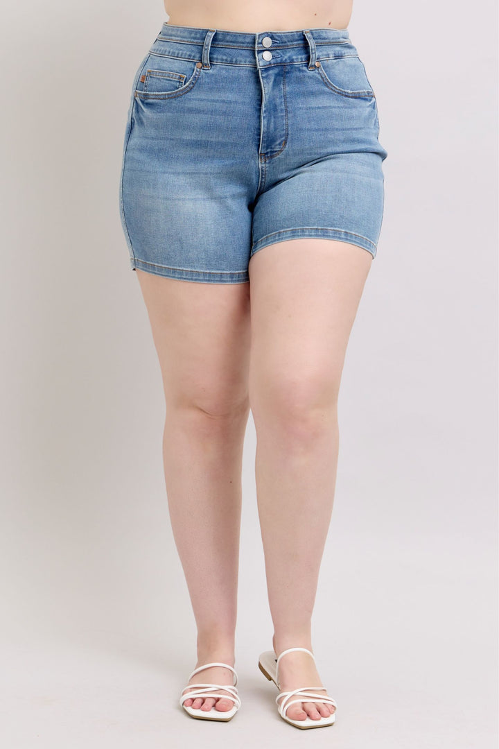 Judy Blue Tummy Control Cooling Denim Double Waistband Shorts