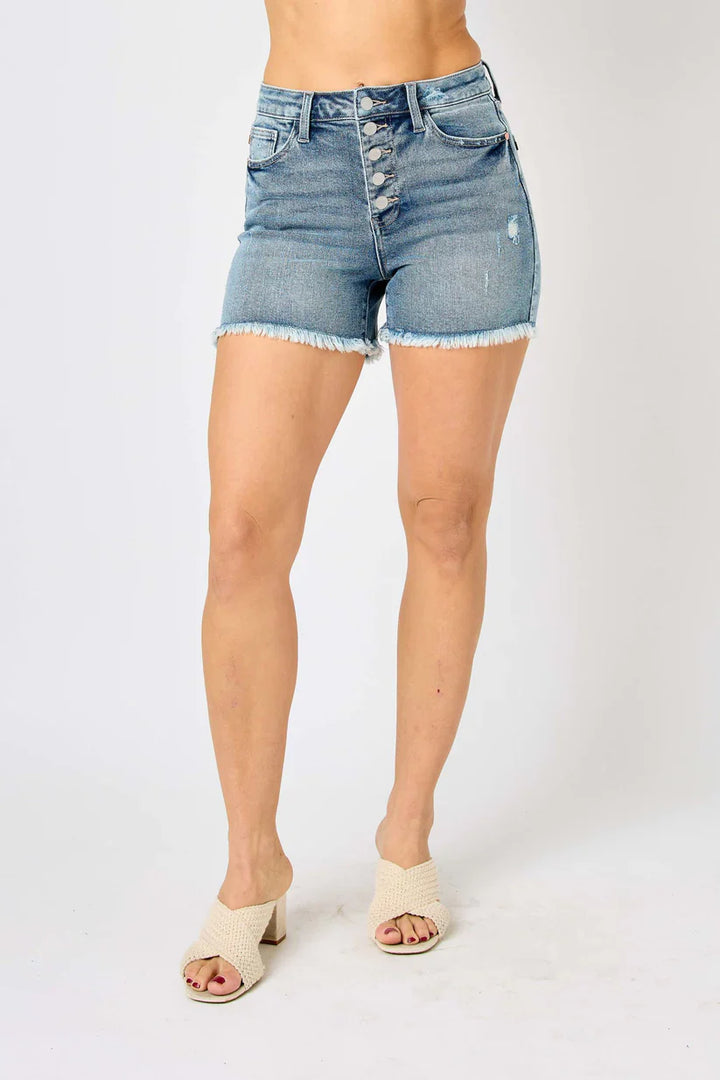 Judy Blue Button Fray Fly Shorts