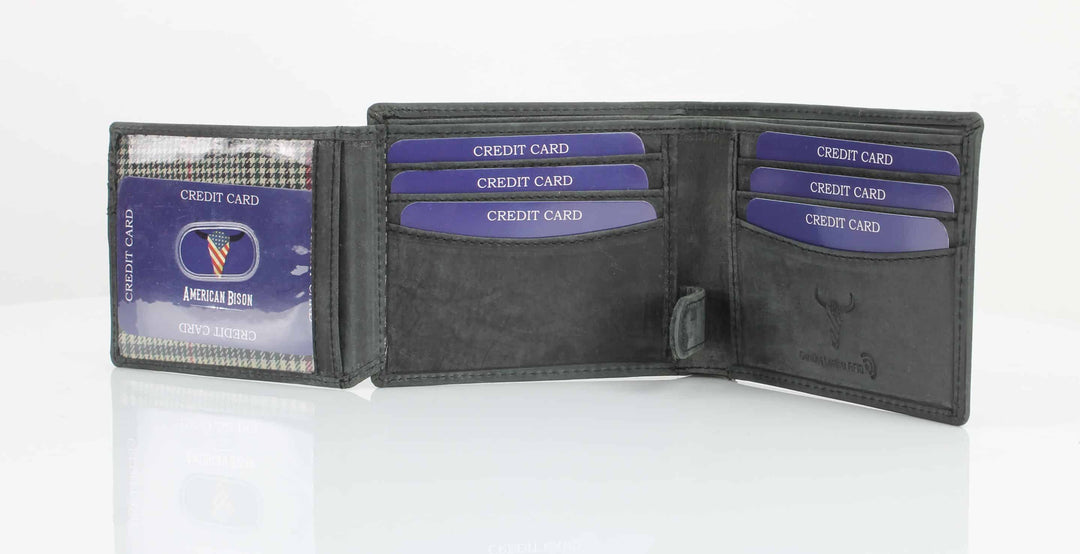 American Bison Bird Embossed Leather Mens Bi Fold Wallet