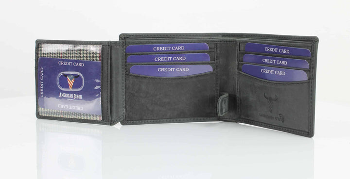 American Bison Bird Embossed Leather Mens Bi Fold Wallet
