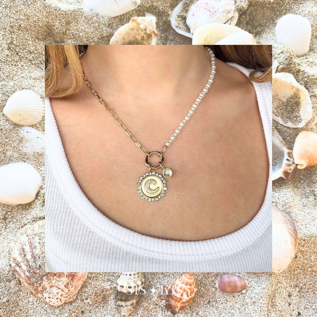 Pearl and Paperclip Chain Charm Necklace