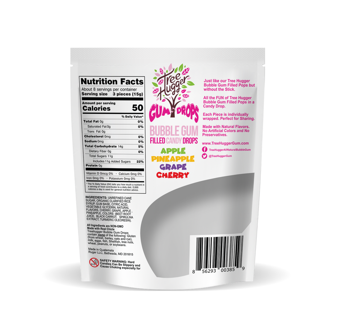 Tree Hugger Bubble Gum Filled Candy Drops 25 CT BAG