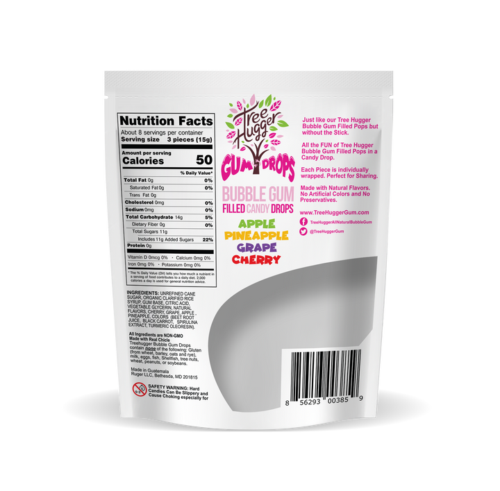 Tree Hugger Bubble Gum Filled Candy Drops 25 CT BAG