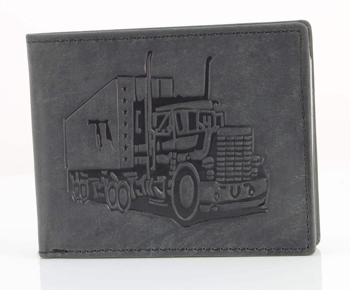Truck Embossed Distressed Leather Bi Fold Wallet # AB 2003