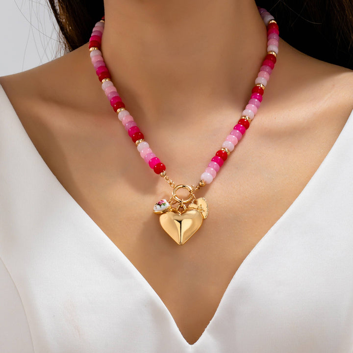 Sweetheart Beaded Porcelain Heart Charm Necklace