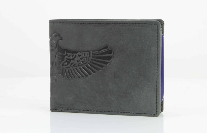 American Bison Bird Embossed Leather Mens Bi Fold Wallet