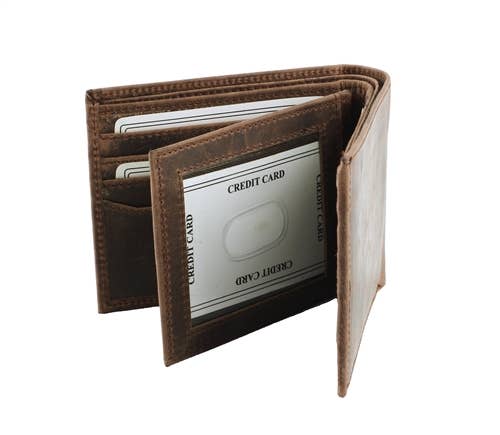 RFID Hunter Leather Bi-fold Wallet W/Inner Card Flap