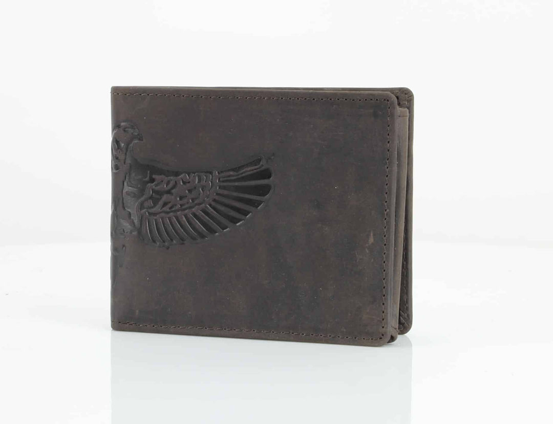 American Bison Bird Embossed Leather Mens Bi Fold Wallet