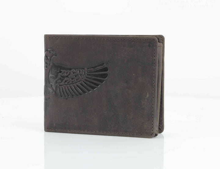 American Bison Bird Embossed Leather Mens Bi Fold Wallet
