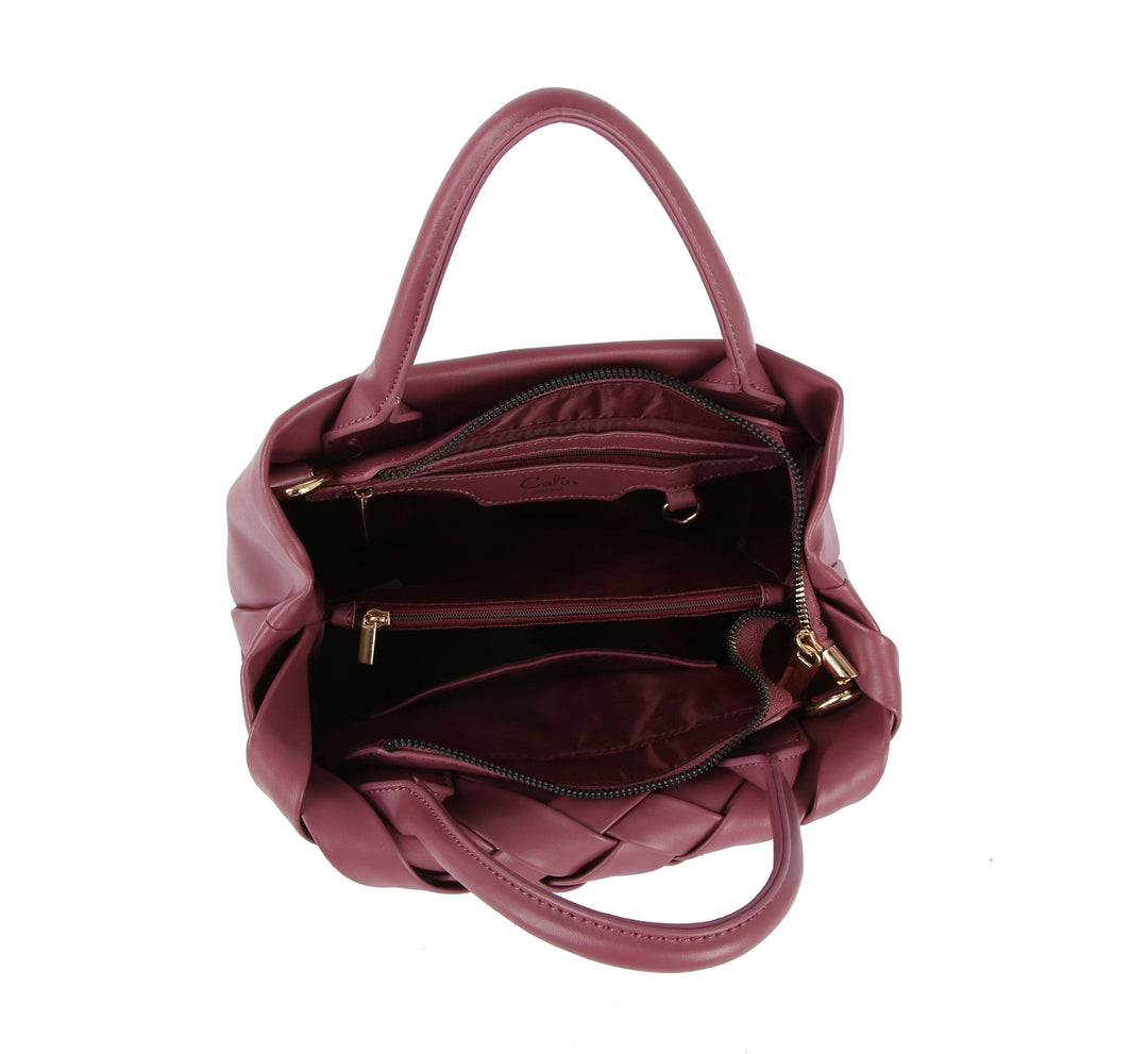 Woven detailed top handle small tote bag