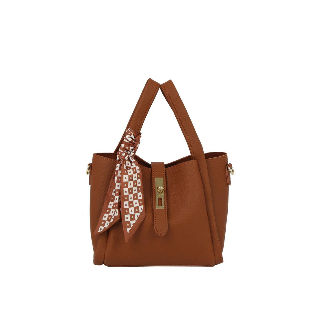 Checkered Scarf Accent Lock Mini Tote