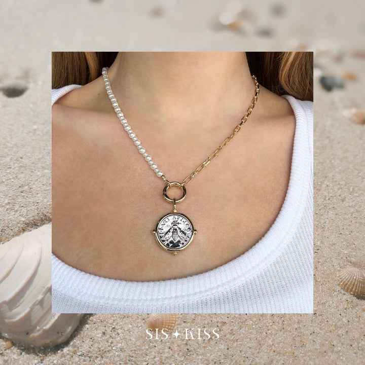 Pearl and Paperclip Chain Charm Necklace
