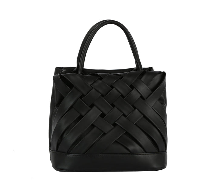 Woven detailed top handle small tote bag